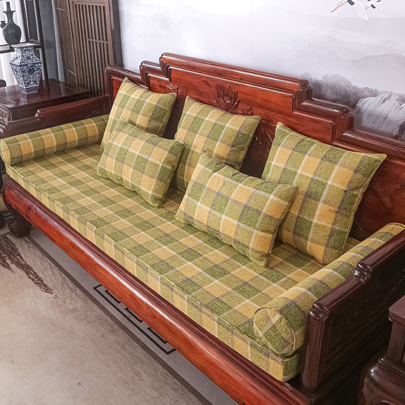 2023新款红木长沙发坐垫系列-麻布纯色长沙发垫图片 50*50cm（含5cm海绵） 格子绿