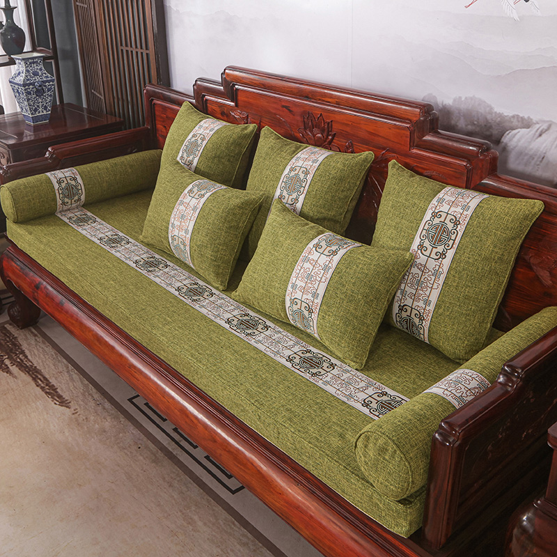 2023新款红木长沙发坐垫系列-麻布纯色长沙发垫图片 50*50cm（含5cm海绵） 橄榄绿-陶然居