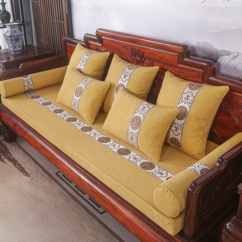 2023新款红木长沙发坐垫系列-麻布纯色长沙发垫图片 50*50cm（含5cm海绵） 赤金黄-百合结
