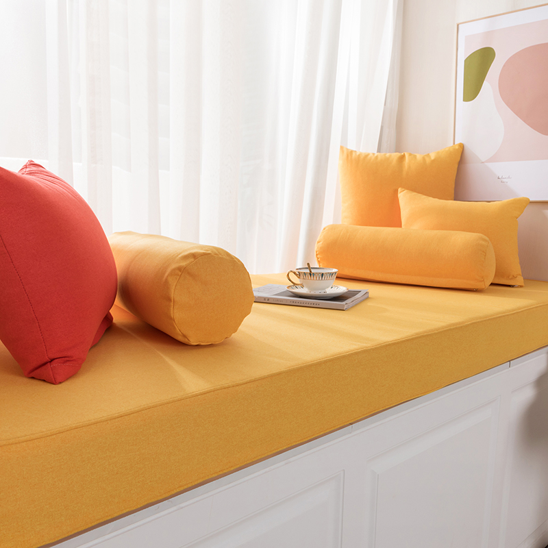 2023新款亚麻纯色飘窗垫 3cm厚海绵垫（定制款尺寸联系客服） 橙黄
