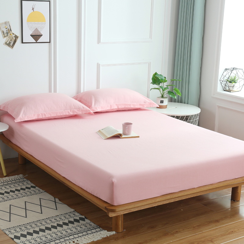2021新款全棉色织水洗棉纯色床笠 90cmx200cm 粉色
