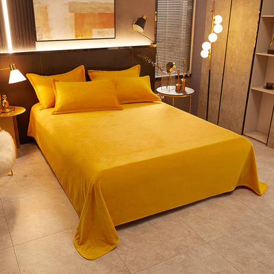 2022新款素色加厚牛奶绒单品床单 230cmx250cm单件床单 柠檬黄