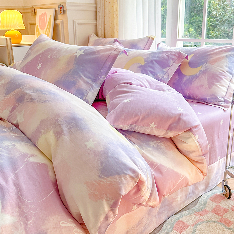 2025新款ins风全棉一字绣四件套 紫色梦境