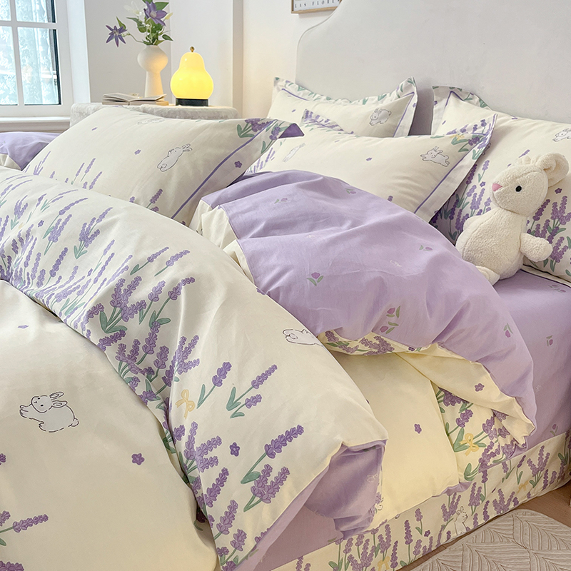 2025新款ins风全棉一字绣四件套 薰衣草