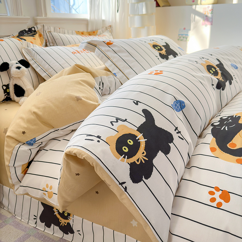 2025新款ins风全棉一字绣四件套 软萌泡芙猫