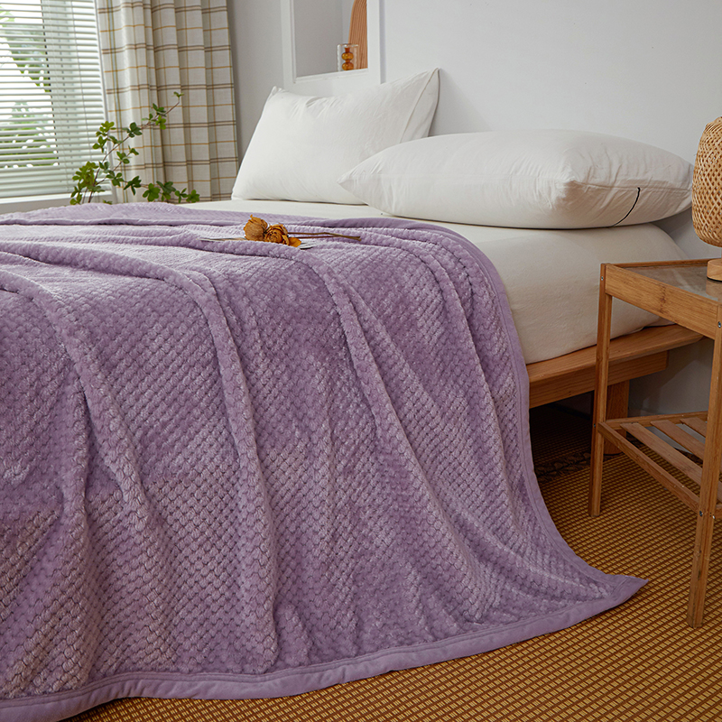 2021新款330G同色水晶绒包边毛毯午睡毯双面毯子 120*200cm 浅紫色