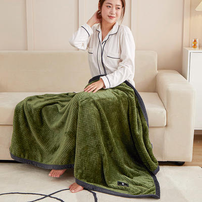 2023新款韩版跨境电商双面贝贝绒黑包边毯（单层双面） 150*200cm 军绿色
