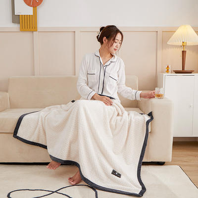 2023新款韩版跨境电商双面贝贝绒黑包边毯（单层双面） 150*200cm 米白色