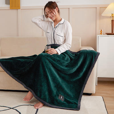 2023新款韩版跨境电商双面贝贝绒黑包边毯（单层双面） 150*200cm 墨绿色