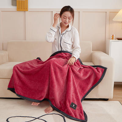 2023新款韩版跨境电商双面贝贝绒黑包边毯（单层双面） 150*200cm 西瓜红