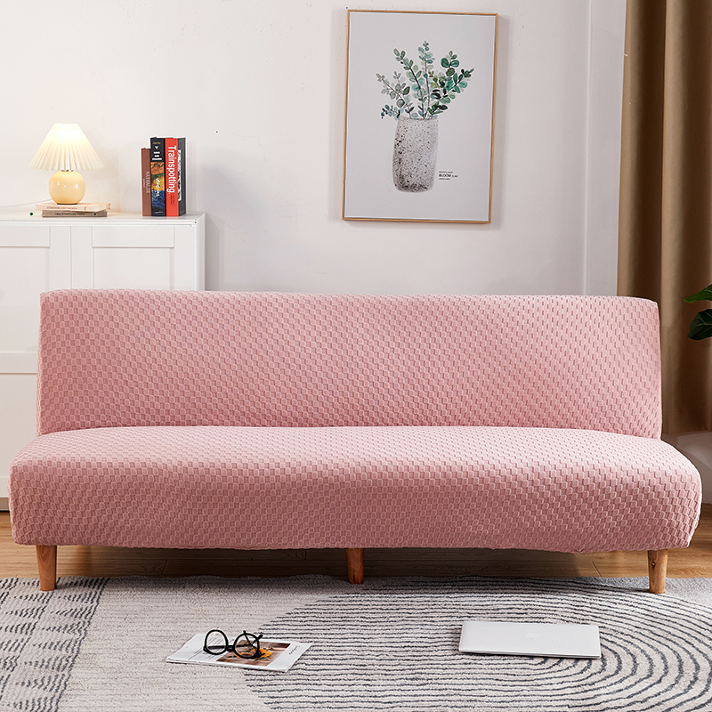 2022新款毛圈雕花系列—松紧款沙发床套 中号160-190cm 粉色格子-1Z