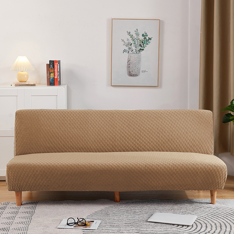 2022新款毛圈雕花系列—松紧款沙发床套 中号160-190cm 驼色格子-3Z