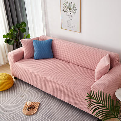 2022新款毛圈雕花系列—双扶手沙发套 双人 145-185cm 粉色格子