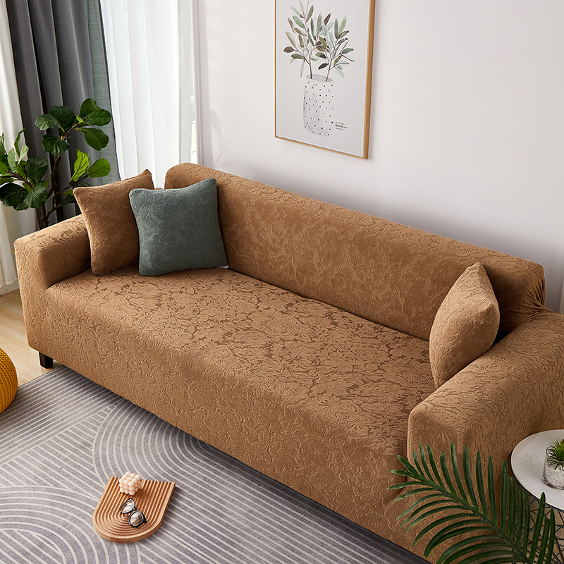 2022新款毛圈雕花系列—双扶手沙发套 双人 145-185cm 欧式花驼色