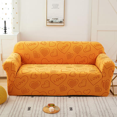 2022新款阳离子雕花全包万能沙发套 （三人位） 单人 90-140cm 爱心橙黄