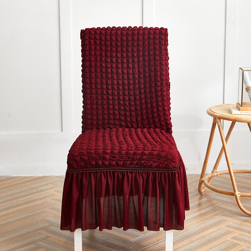 2022新款爆米花系列—裙边椅子套（无扶手椅子通用） 酒红