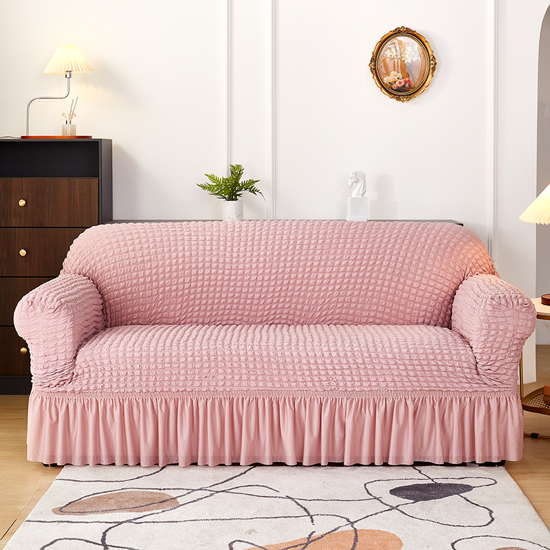2022新款爆米花系列—裙边全包沙发套 单人 90-140cm 粉色