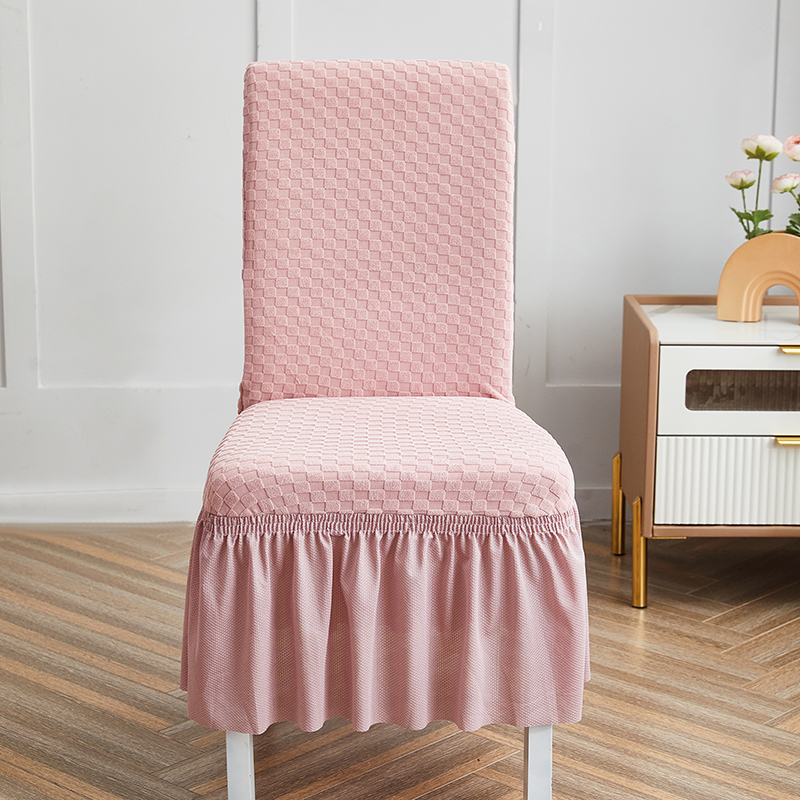 2022新款毛圈雕花系列—裙边款椅子套 粉色格子-裙边款-椅子套