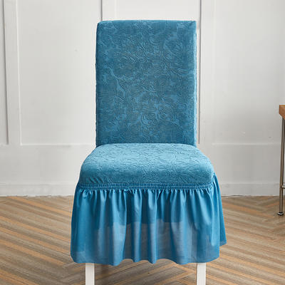2022新款毛圈雕花系列—裙边款椅子套 欧式花湖蓝-4Z-裙边款-椅子套