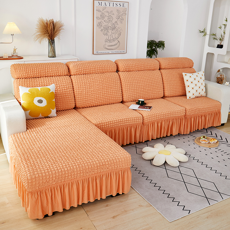 2022新款泡泡爆米花系列—裙边沙发坐垫套 常规S码（宽50-70*长50-75*高5-20cm） 蜜橙