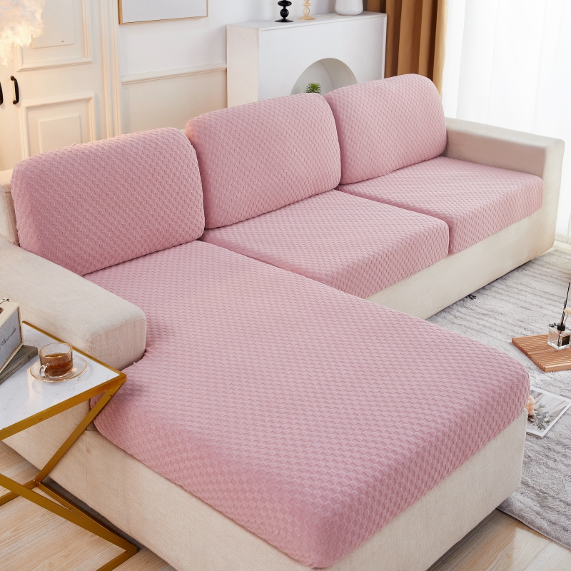 2022新款毛圈雕花系列—沙发坐垫套（风格一） M码（长65-100*宽45-65*厚5-20cm） 粉色格子
