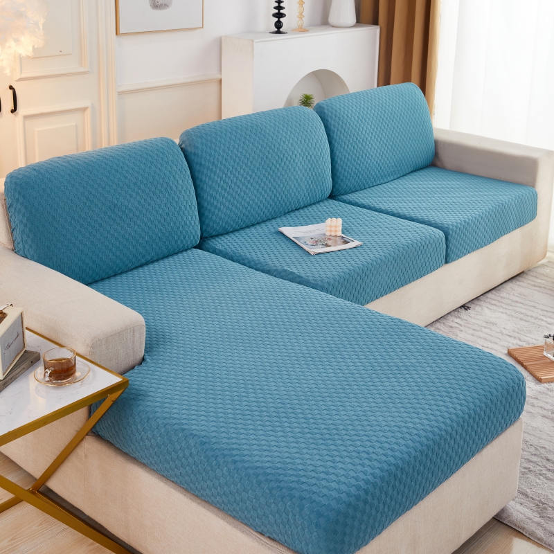 2022新款毛圈雕花系列—沙发坐垫套（风格一） M码（长65-100*宽45-65*厚5-20cm） 湖蓝格子