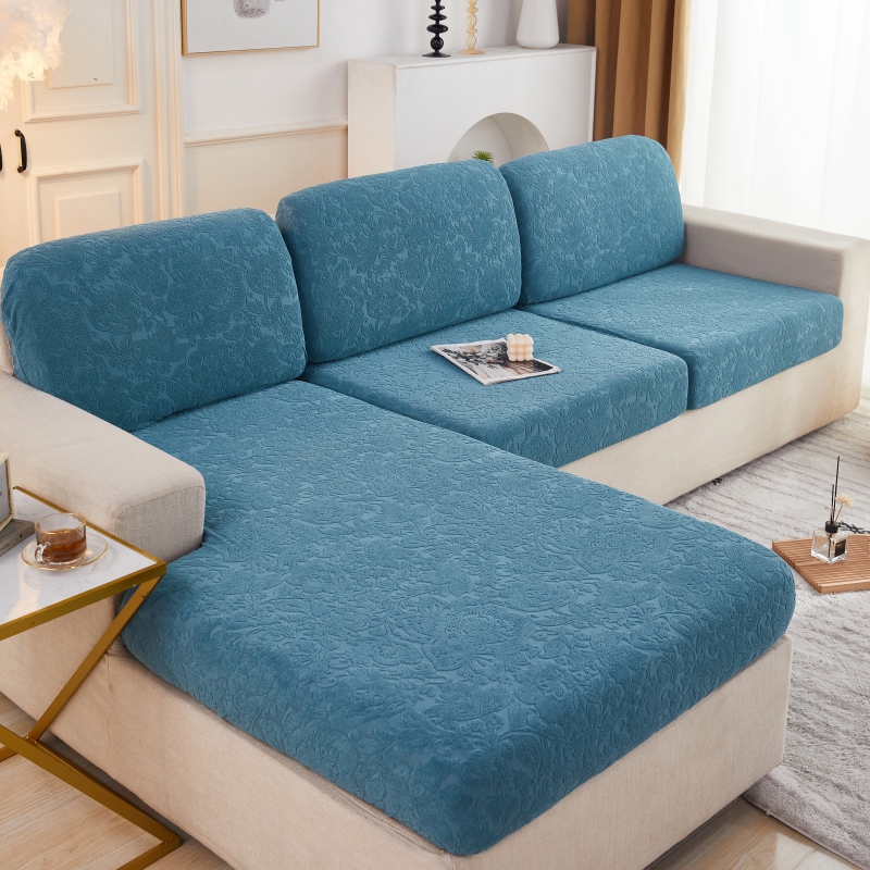 2022新款毛圈雕花系列—沙发坐垫套（风格一） M码（长65-100*宽45-65*厚5-20cm） 欧式花湖蓝