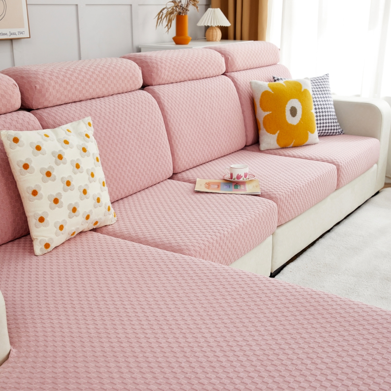 2022新款毛圈雕花系列—沙发坐垫套（风格二） M码（长65-100*宽45-65*厚5-20cm） 格子-粉色