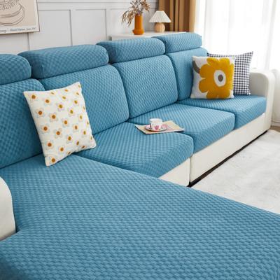 2022新款毛圈雕花系列—沙发坐垫套（风格二） M码（长65-100*宽45-65*厚5-20cm） 格子-湖蓝