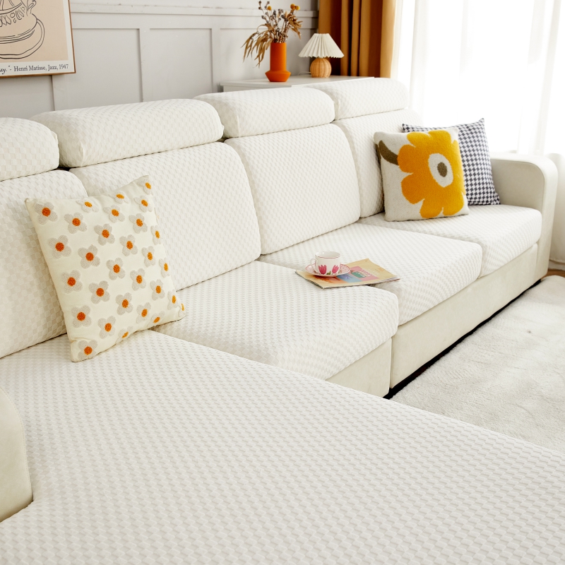 2022新款毛圈雕花系列—沙发坐垫套（风格二） M码（长65-100*宽45-65*厚5-20cm） 格子-奶白