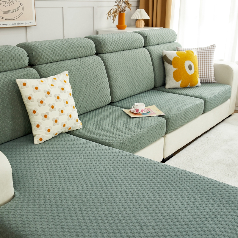 2022新款毛圈雕花系列—沙发坐垫套（风格二） M码（长65-100*宽45-65*厚5-20cm） 格子-青色