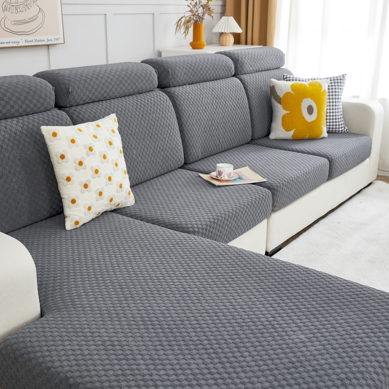 2022新款毛圈雕花系列—沙发坐垫套（风格二） M码（长65-100*宽45-65*厚5-20cm） 格子-深灰
