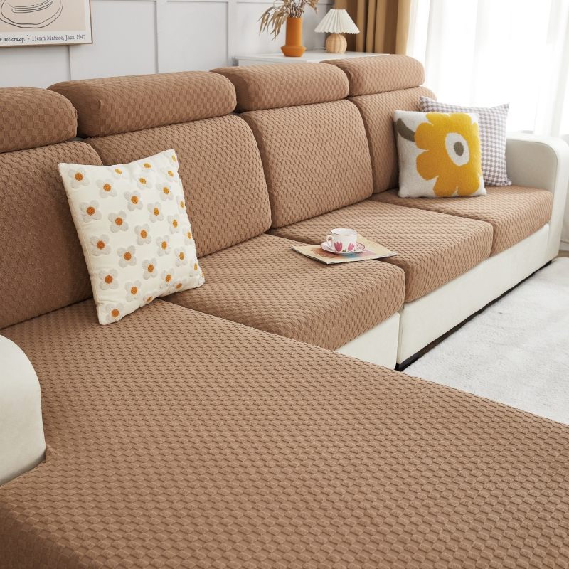 2022新款毛圈雕花系列—沙发坐垫套（风格二） M码（长65-100*宽45-65*厚5-20cm） 格子-驼色