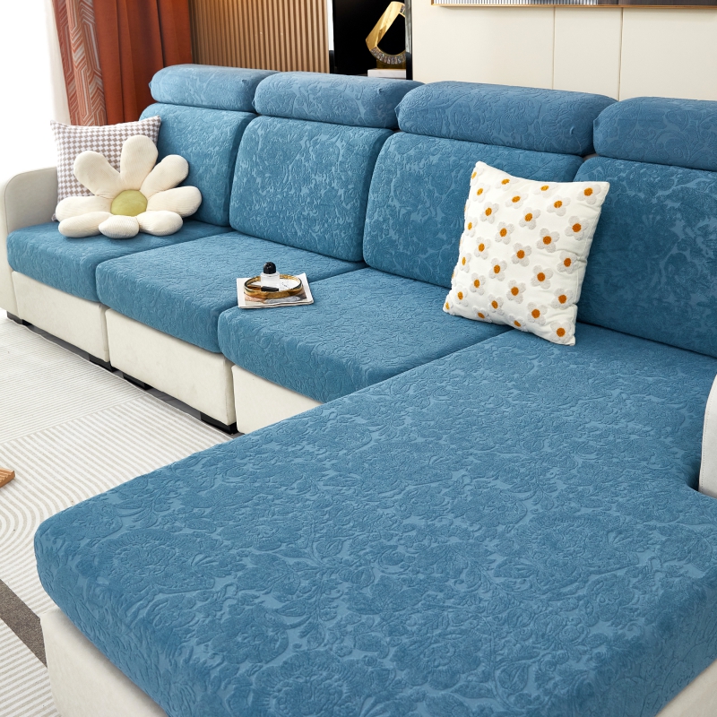 2022新款毛圈雕花系列—沙发坐垫套（风格二） M码（长65-100*宽45-65*厚5-20cm） 欧式花-湖蓝