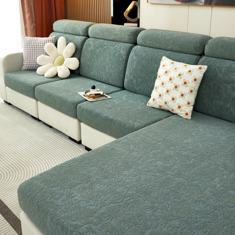 2022新款毛圈雕花系列—沙发坐垫套（风格二） M码（长65-100*宽45-65*厚5-20cm） 欧式花-青色