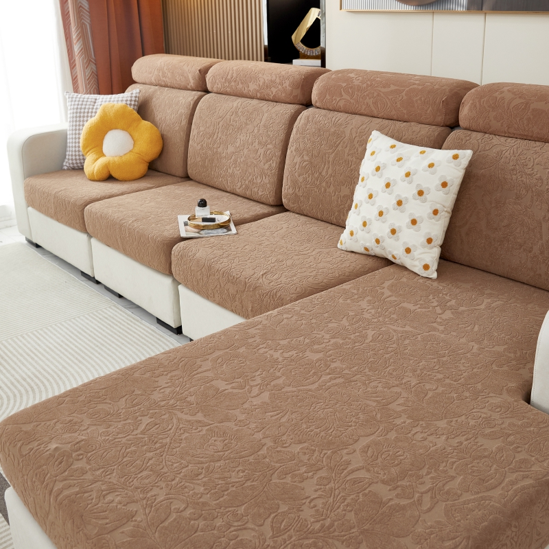 2022新款毛圈雕花系列—沙发坐垫套（风格二） M码（长65-100*宽45-65*厚5-20cm） 欧式花-驼色