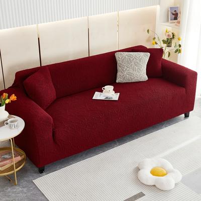 2022新款高端加厚浮雕提花系列三人位沙发套 单人：90-140cm 叶子-铁锈红