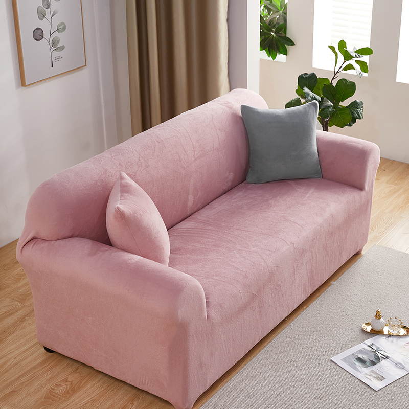 2022新款加厚毛绒欧式三人位沙发套全包万能套保暖防猫抓 单人90-140cm 粉色