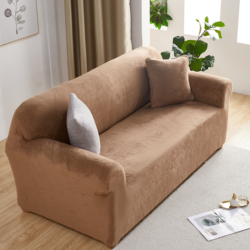 2022新款加厚毛绒欧式三人位沙发套全包万能套保暖防猫抓 单人90-140cm 驼色