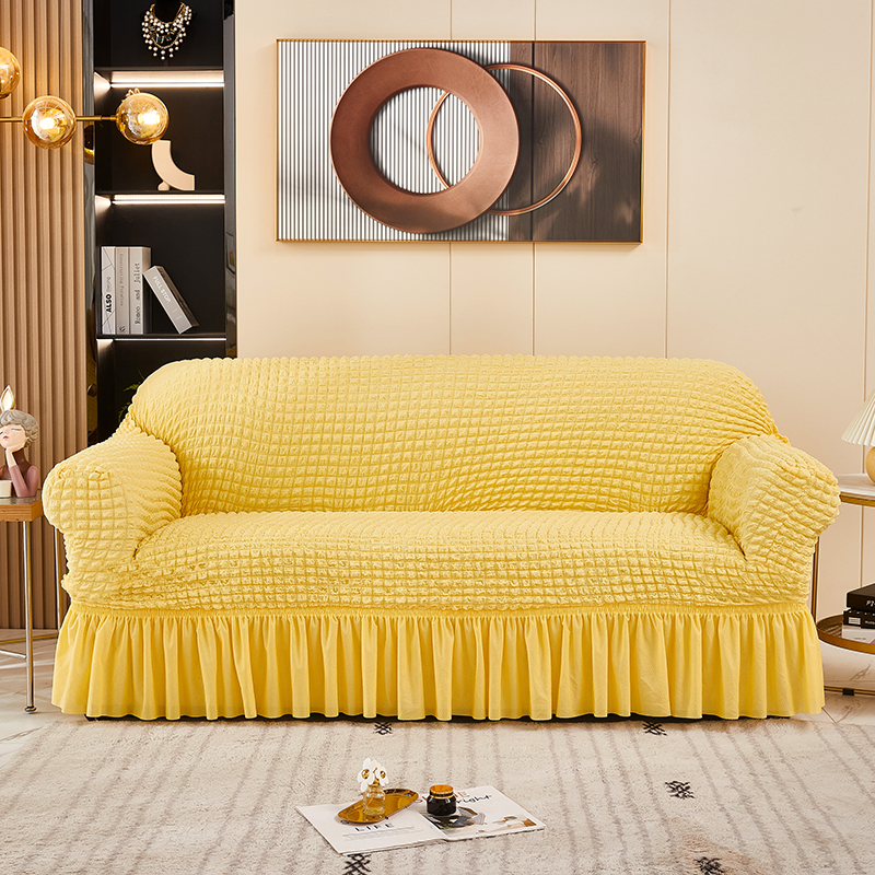 2022新款爆米花系列—裙边全包沙发套 单人 90-140cm 柠檬黄