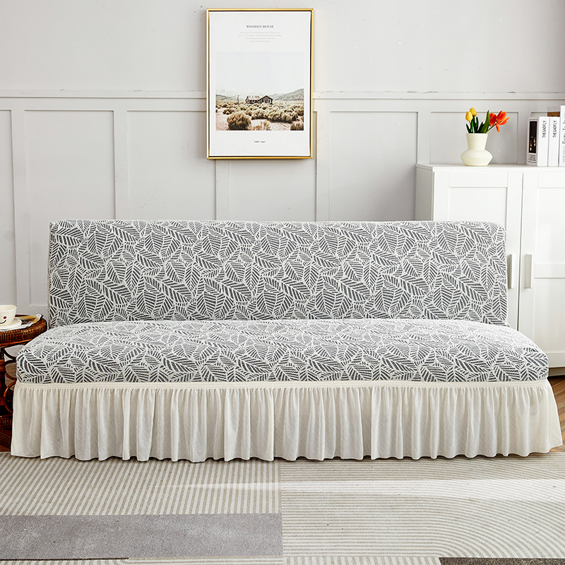 2022新款高端加厚浮雕提花系列沙发床裙边款 中号160-190cm长度范围 叶子-轻奢白