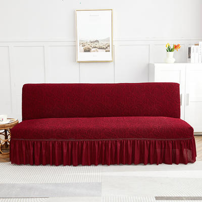 2022新款高端加厚浮雕提花系列沙发床裙边款 中号160-190cm长度范围 叶子-铁锈红