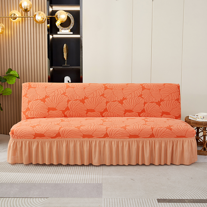 2022新款阳离子羊羔绒提花系列沙发床裙边款（枫叶） 中号：160-190cm 亮橙