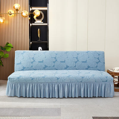 2022新款阳离子羊羔绒提花系列沙发床裙边款（枫叶） 中号：160-190cm 宁静蓝