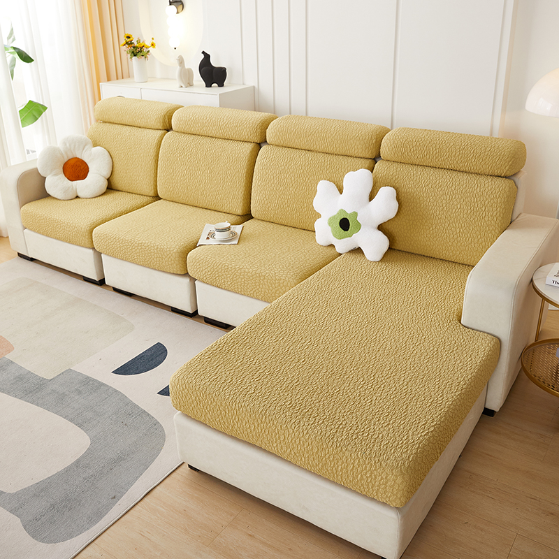 2023新款浮雕提花纯色系列沙发坐垫套 M码：宽50-70长75-120高5-20cm 欧碧黄
