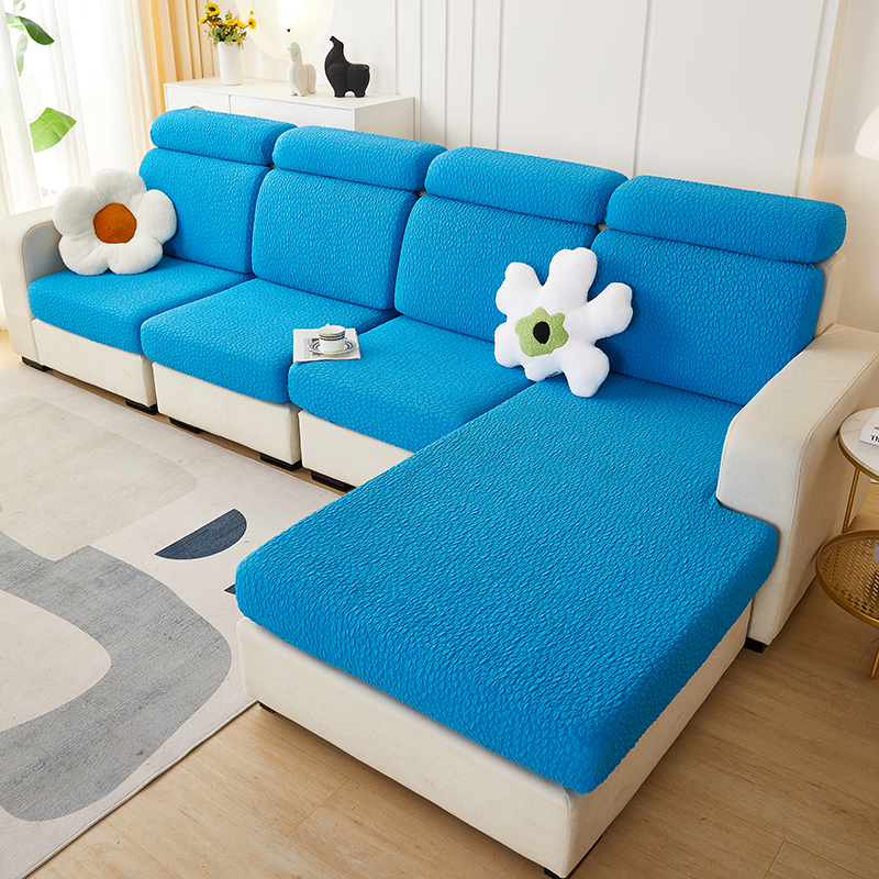 2023新款浮雕提花纯色系列沙发坐垫套 M码：宽50-70长75-120高5-20cm 晴山蓝