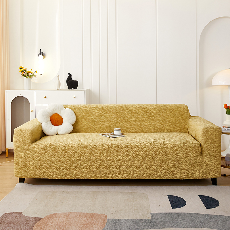 2023新款浮雕提花纯色系列三人沙发套 单人位：90-145cm 欧碧黄
