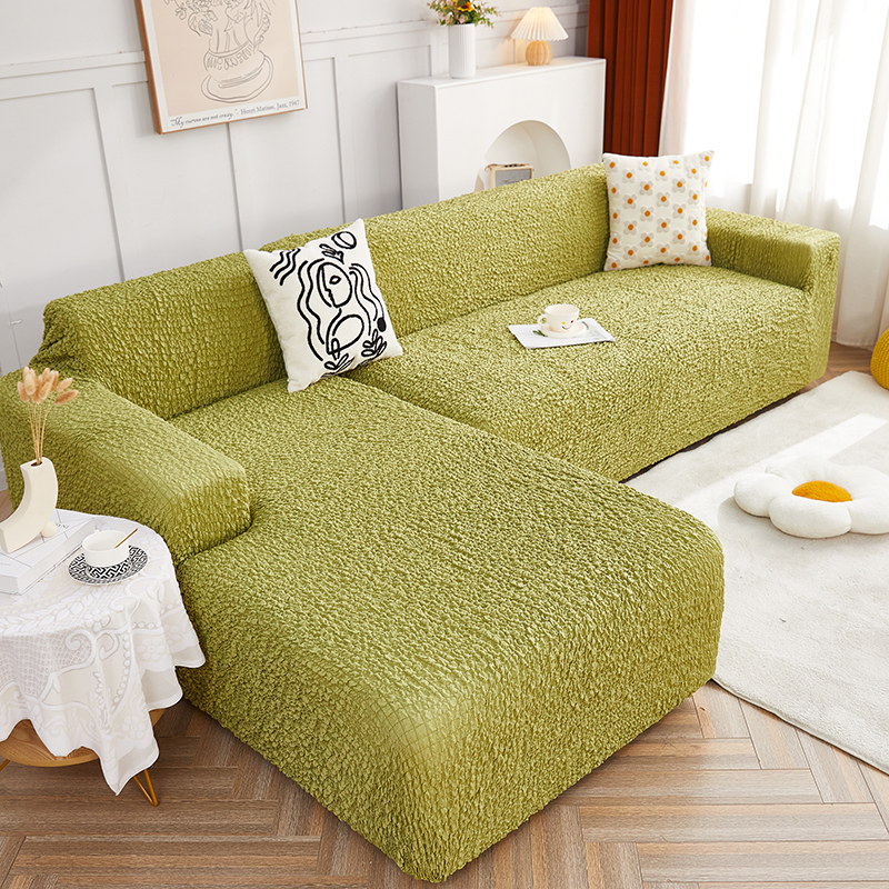 2023新款高端日式皱皱布系列贵妃位沙发套 单人：90-140cm 橄榄绿