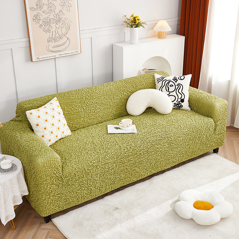 2023新款高端日式皱皱布系列三人位沙发套 单人：90-140cm 橄榄绿