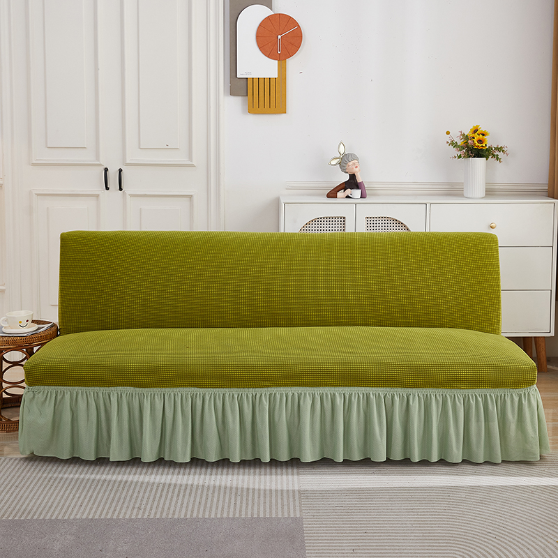 2023新款玉米粒系列—裙边款沙发床套 中号160-190cm 苹果绿-裙边款-玉米粒沙发床套
